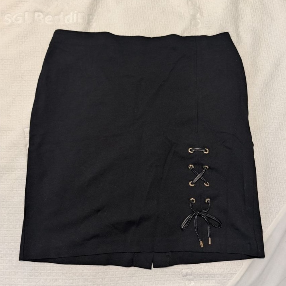 Anne Klein Black Pencil Skirt with Lace-Up Detail